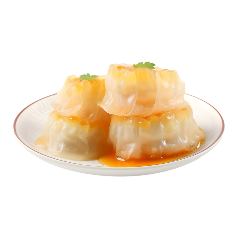 Steamed Dumplings with Savory Sauce on a Plate Transparent Background png