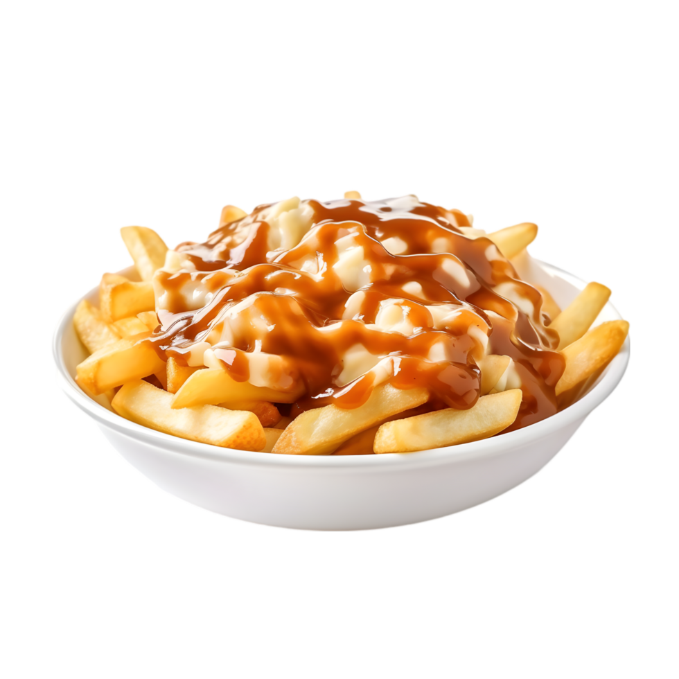 Delicious Poutine in a White Bowl transparent background png