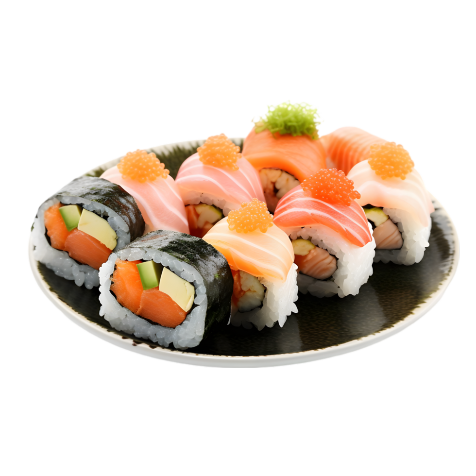 Delicious Assortment of Fresh Sushi Rolls on a png