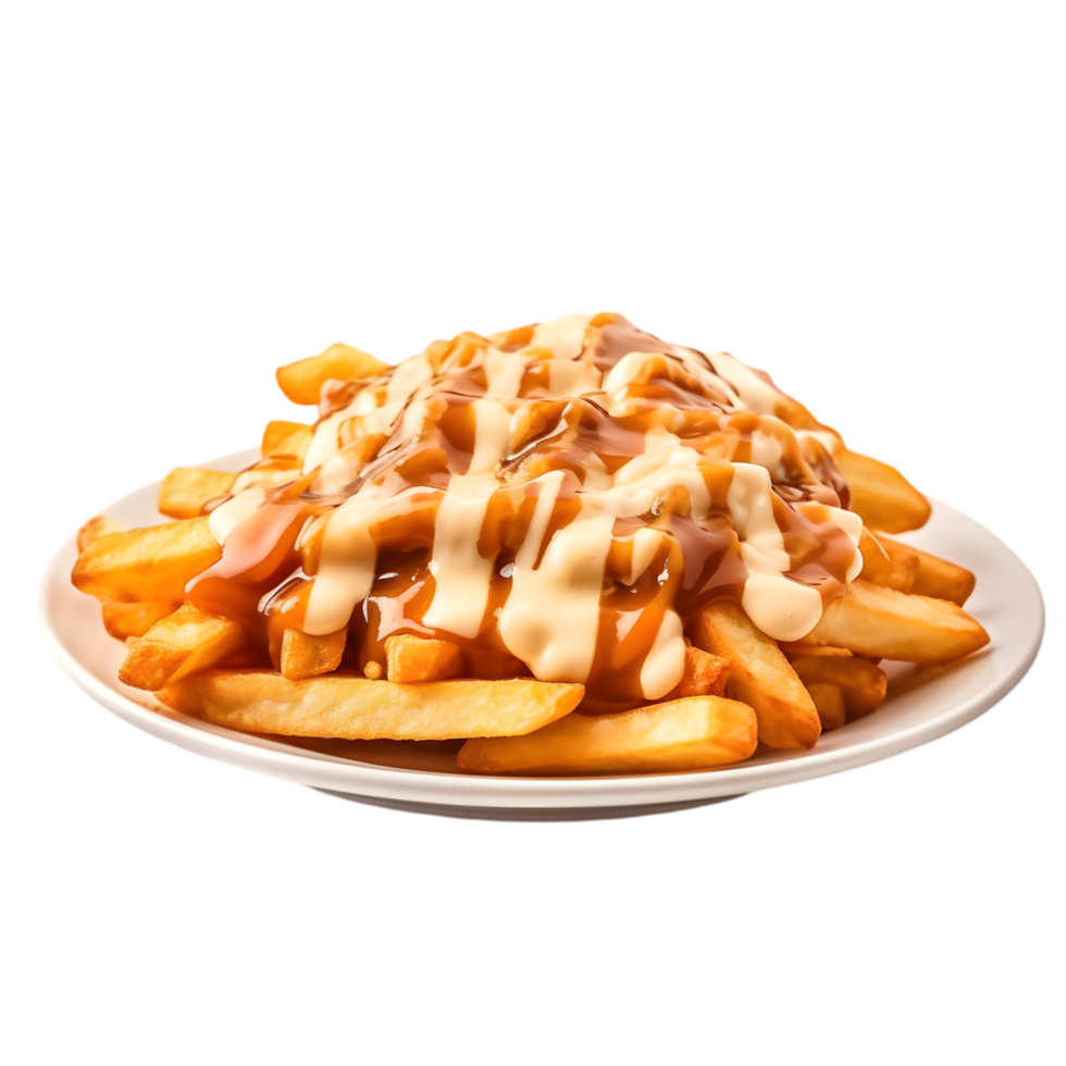 Delicious Poutine Crispy Fries Topped with Gravy transparent background png
