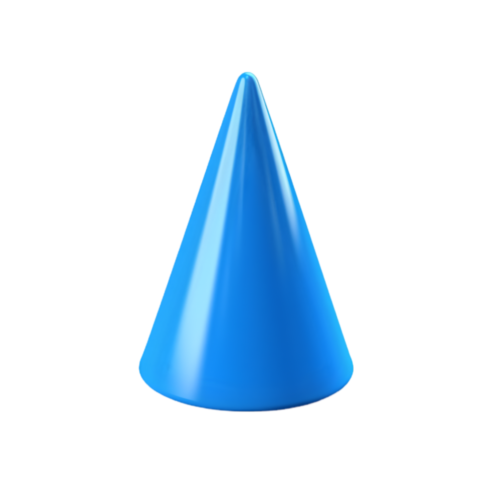 3D Render of a Shiny Blue Cone Shape on Black png