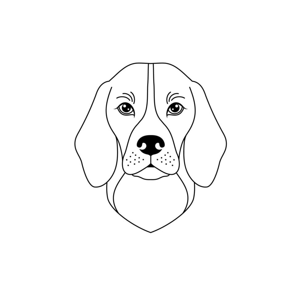 Beagle dog muzzle in linear flat style on white background. vector