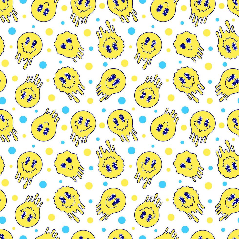 Seamless pattern with yellow melting emoticons on white background. vector