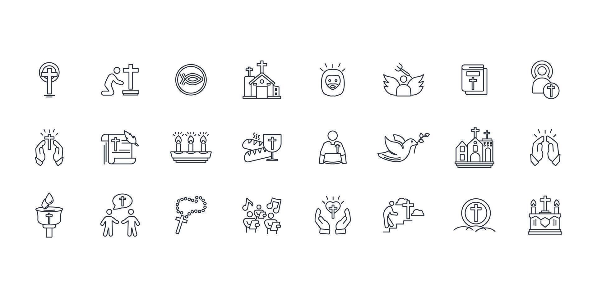 Christianity icon set..Editable stroke.linear style sign for use web design,logo.Symbol illustration. vector