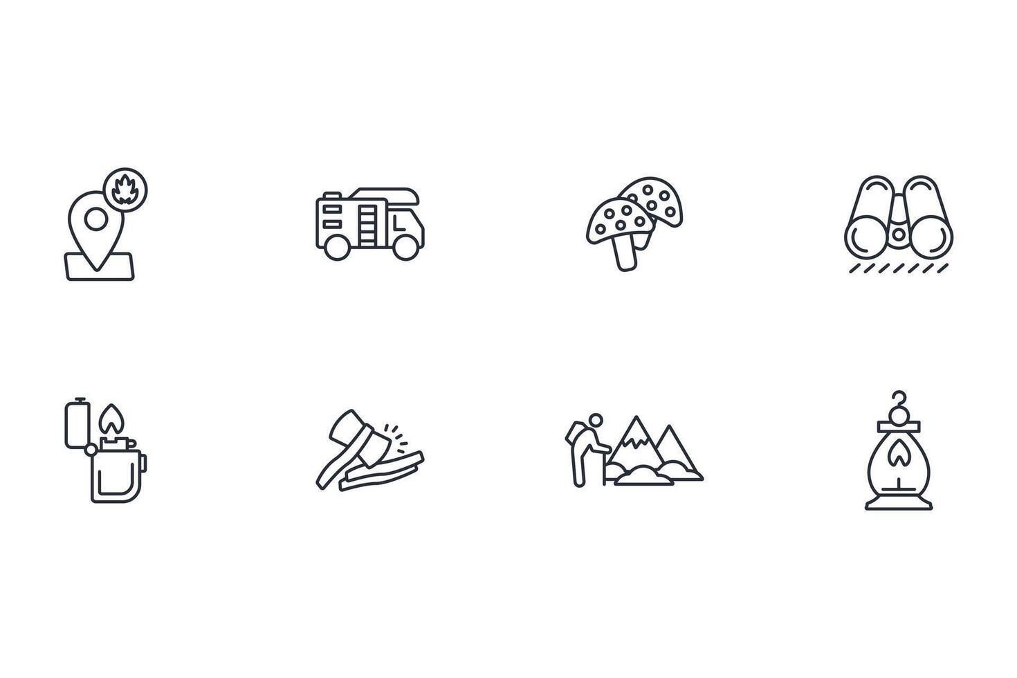 Camping icon set..Editable stroke.linear style sign for use web design,logo.Symbol illustration. vector