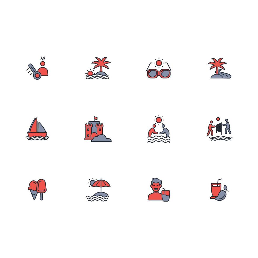 Summer icon set..Editable stroke.linear style sign for use web design,logo.Symbol illustration. vector
