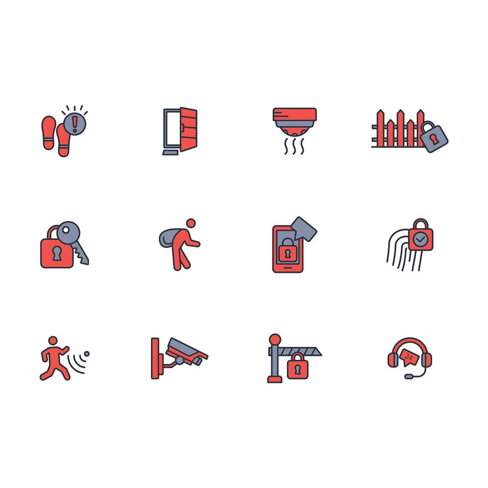 Home security icon set..Editable stroke.linear style sign for use web design,logo.Symbol illustration. vector