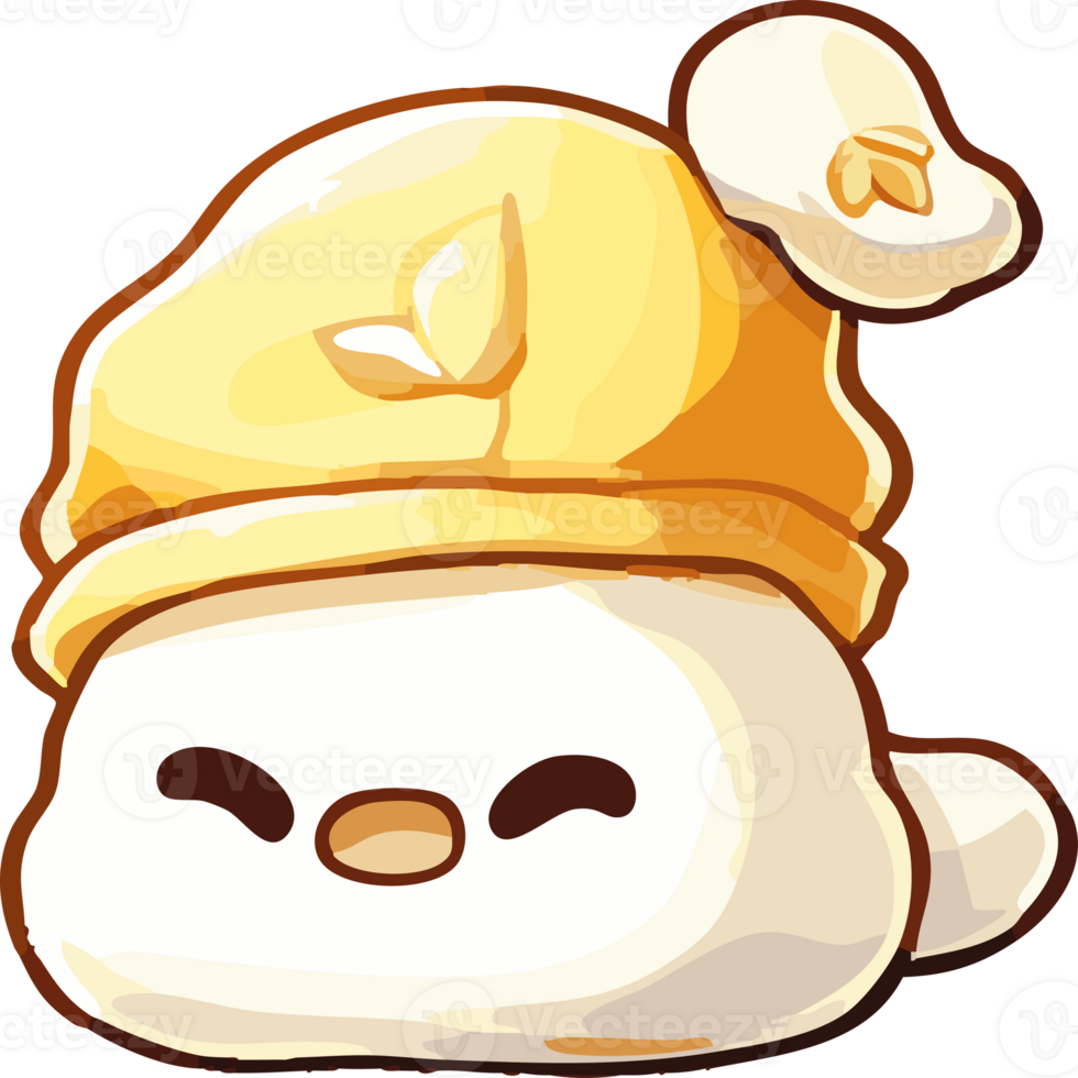 Cute cartoon character wearing yellow hat, smiling happily. This adorable design features round body and playful expression, perfect for children illustrations or merchandise png
