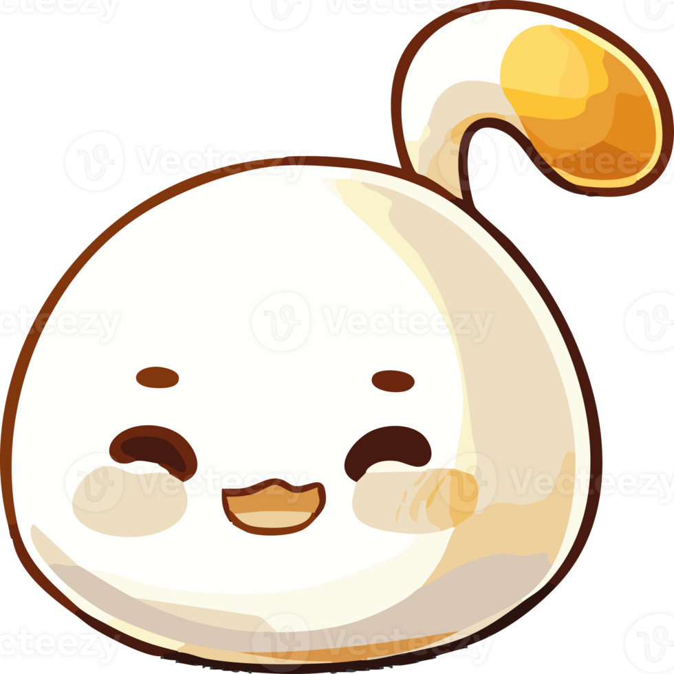 Cute cartoon character with smiling face and playful design, resembling dumpling or soft pastry. This character has round shape and small tail, exuding cheerful vibe png