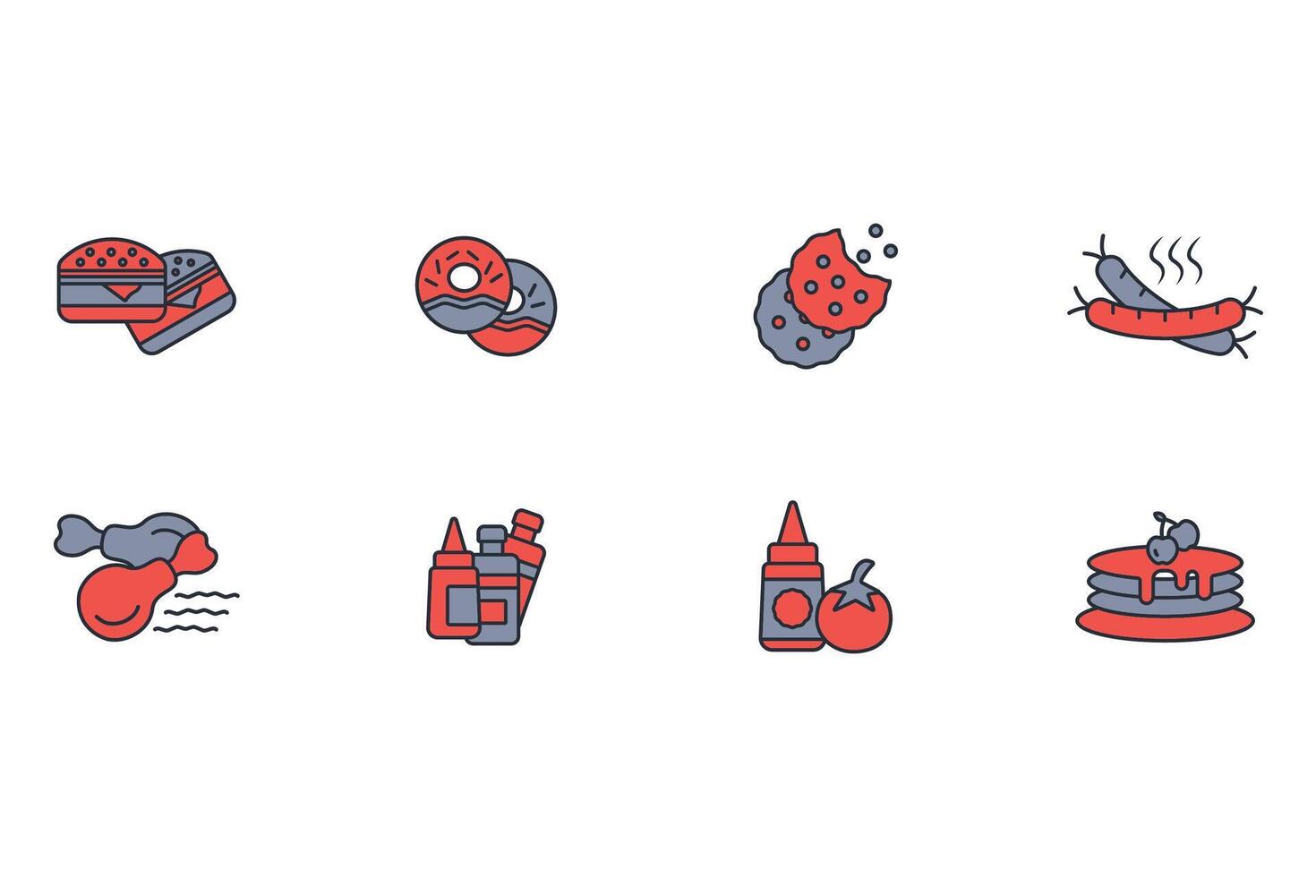 Fast food icon set..Editable stroke.linear style sign for use web design,logo.Symbol illustration. vector