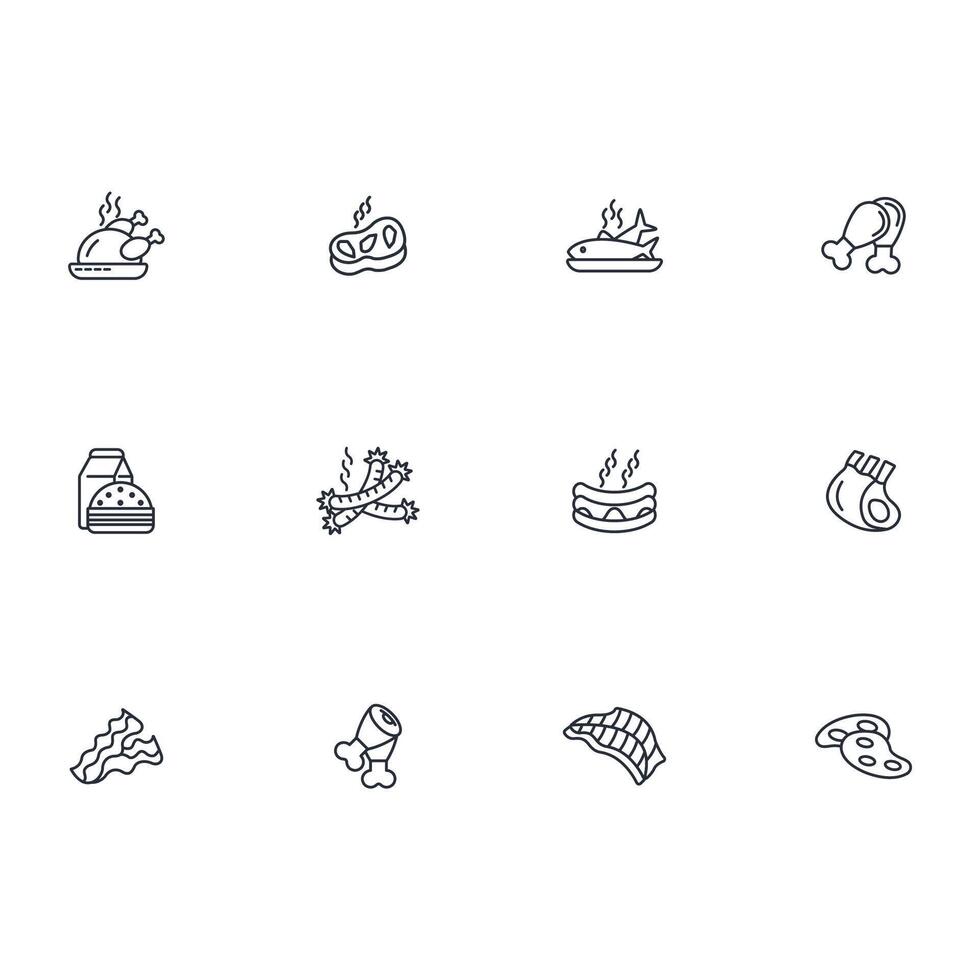 Meat icon set..Editable stroke.linear style sign for use web design,logo.Symbol illustration. vector