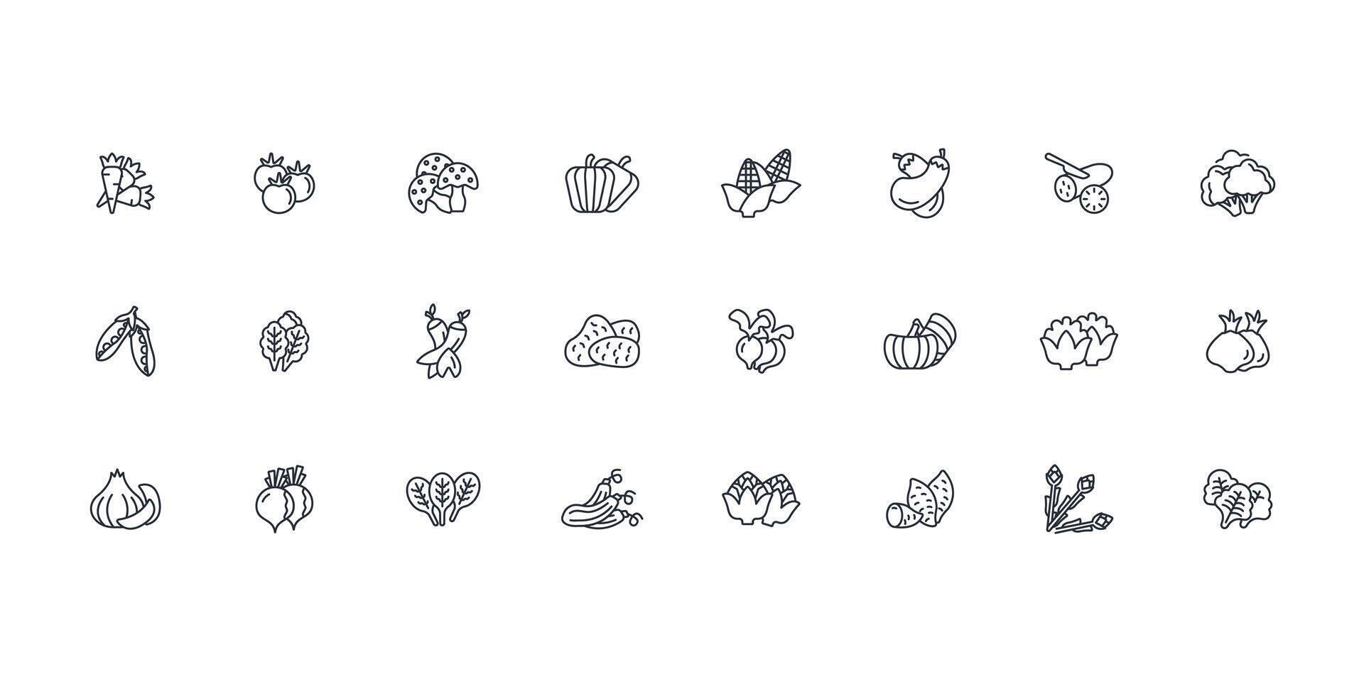 Vegetables icon set..Editable stroke.linear style sign for use web design,logo.Symbol illustration. vector