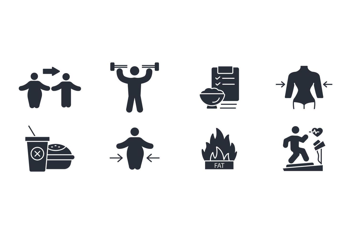 Weight loss icon set..Editable stroke.linear style sign for use web design,logo.Symbol illustration. vector