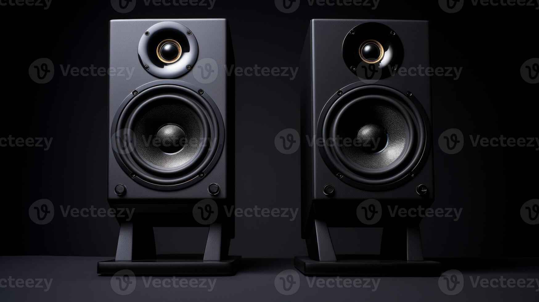 Sound speakers with free space between them on black. Neural network photo
