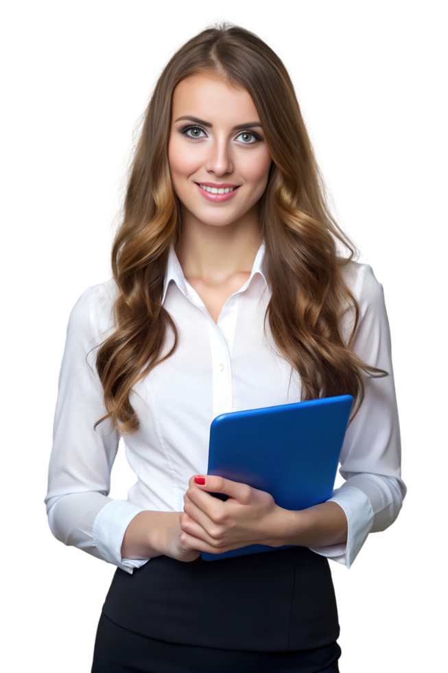 A beautiful young woman holding a tablet png