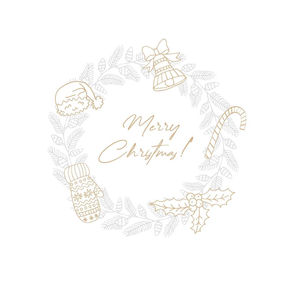 Wreath illustration. Fir branches and cones, New Year's decor. Illustration on a white background. vector