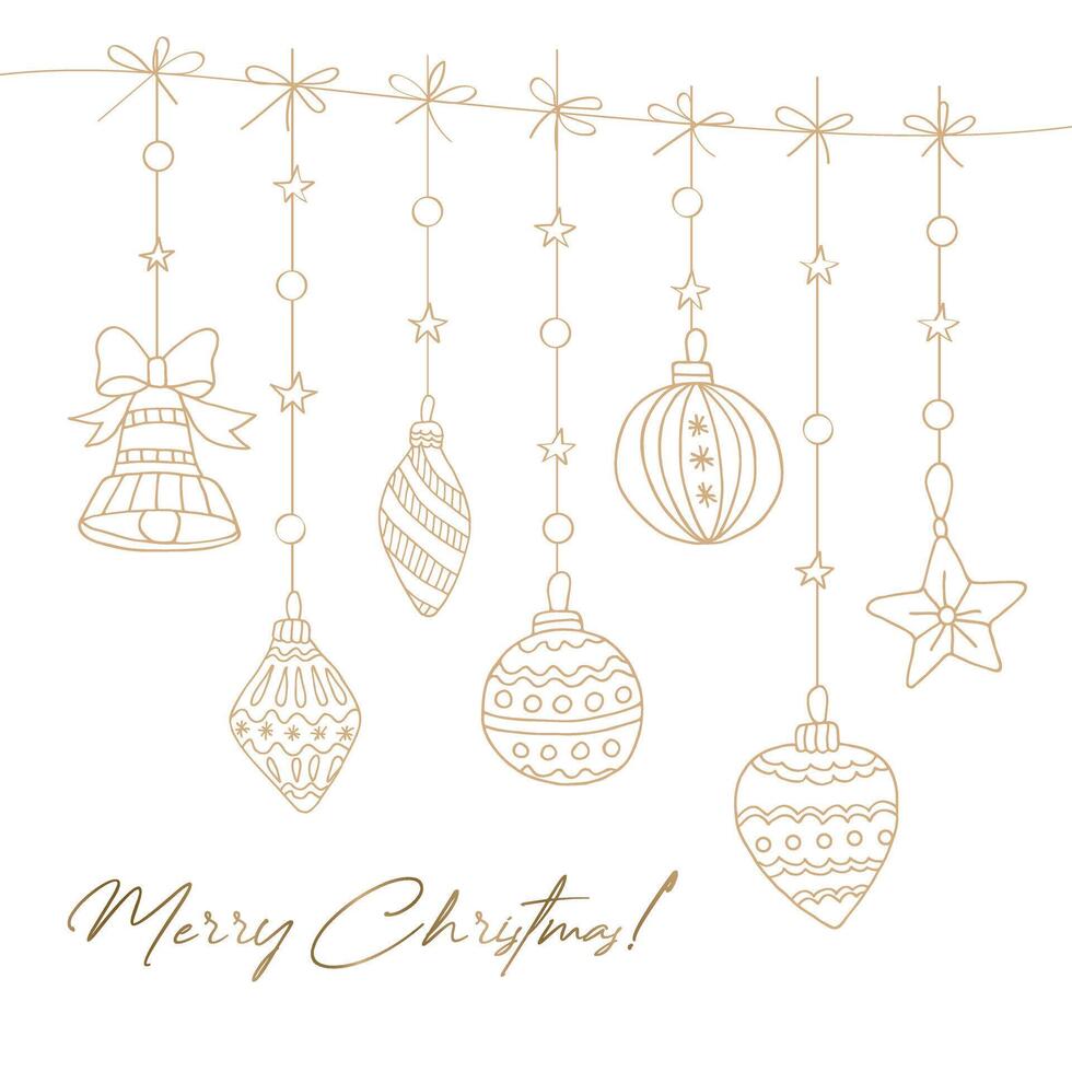 Set of golden Christmas tree shawls. Illustration for New Year and Christmas. Can be used to create cards, invitations, backgrounds, patterns, coloring pages. vector