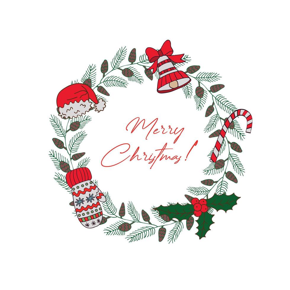 Wreath illustration. Fir branches and cones, New Year's decor. Illustration on a white background. vector