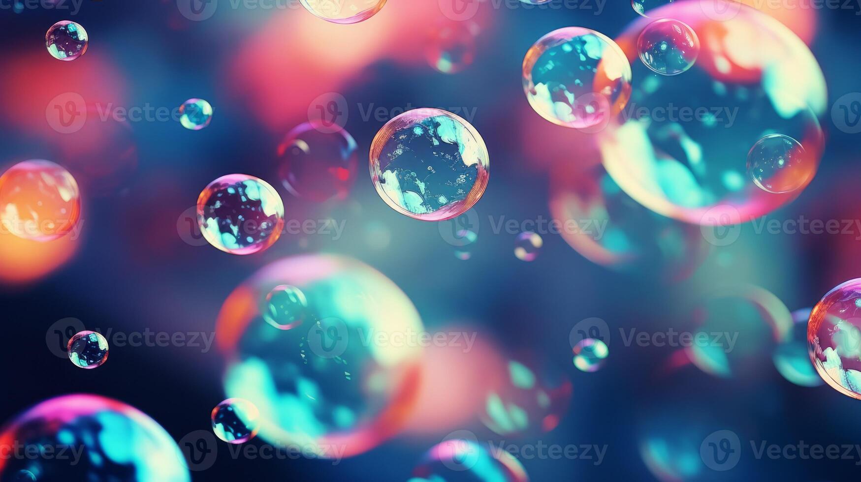 Soap bubbles on colorful blurred background. Neural network photo