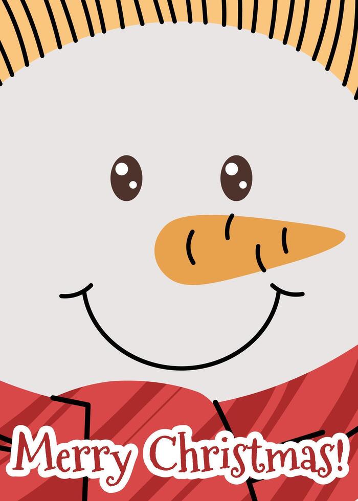 Snowman face in a flat cartoon style. illustration for a Christmas card, banner, invitation, etc. vector
