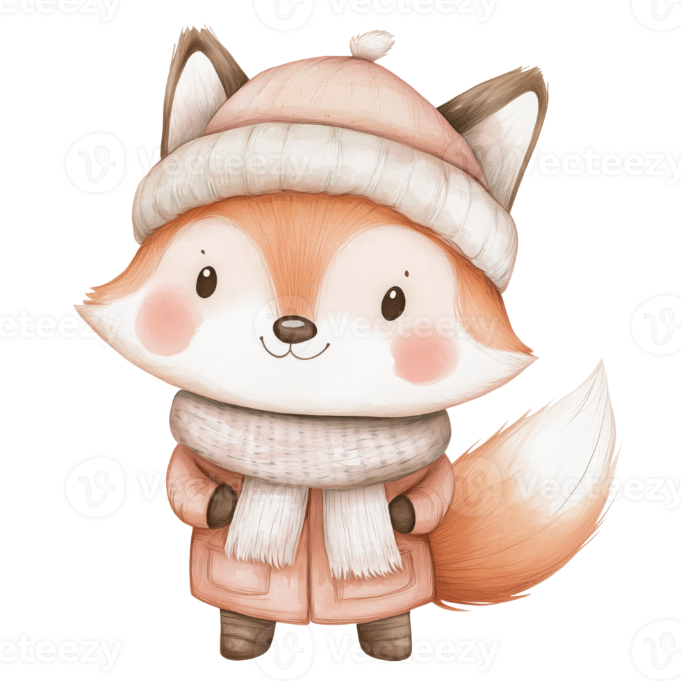 Winter Fox Illustration Adorable Watercolor Art for Kids png