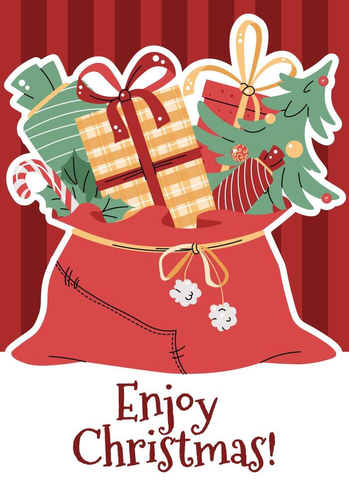 Santa Claus's sack with gifts for children in a flat cartoon style. illustration for poster, banner, invitation, etc vector