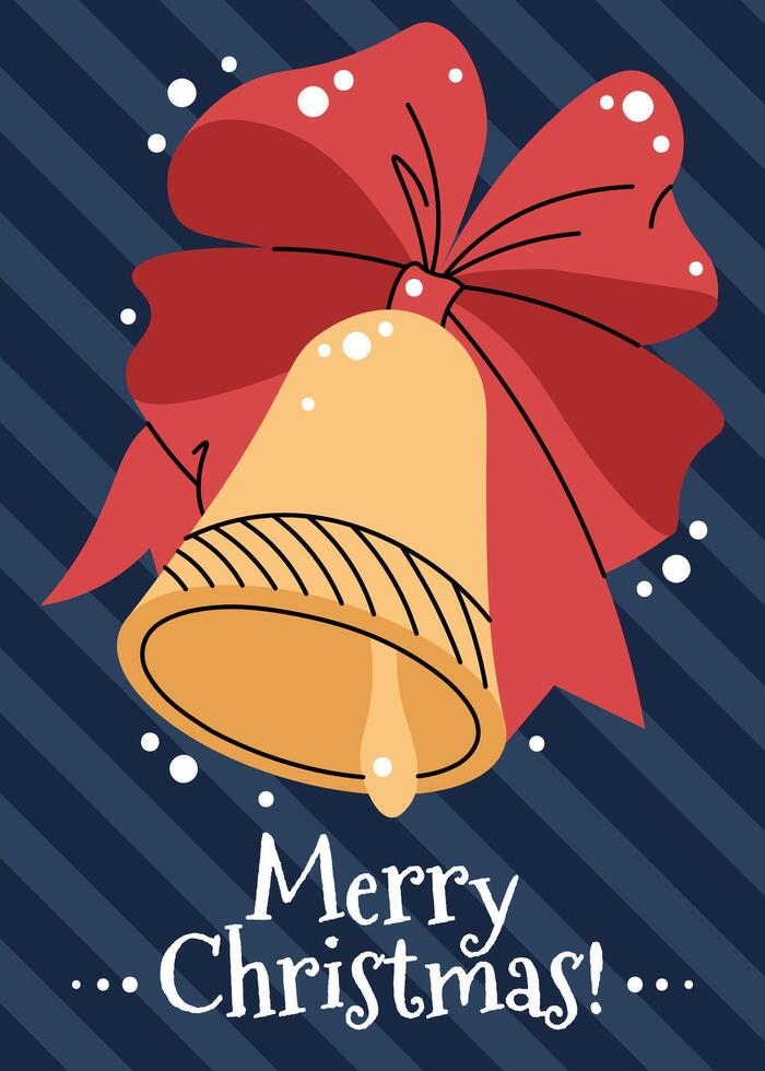 Greeting Card with Christmas Bell and Red Bow in Flat Style. illustration for poster, banner, invitation, etc. vector