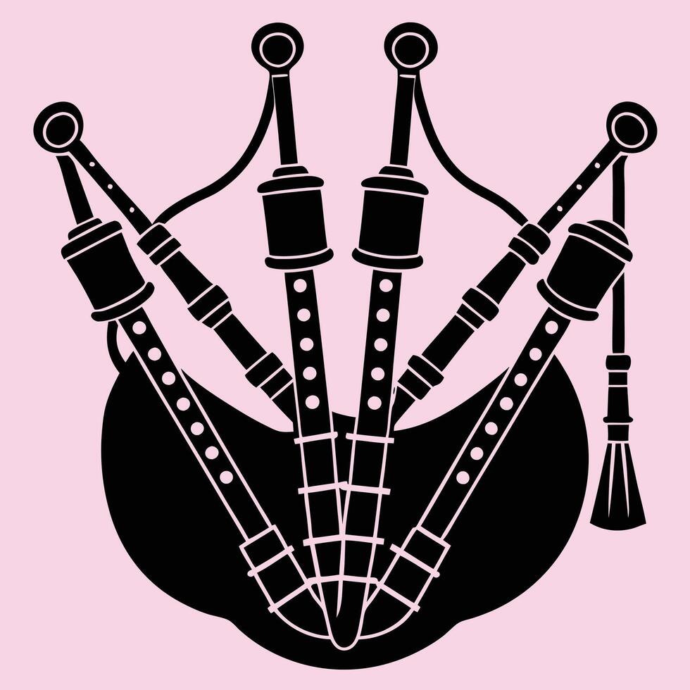 Bagpipes silhouette graphic for creative and musical projects, logos, and other design. Ideal for digital or print designs. Musical instruments silhouette vector