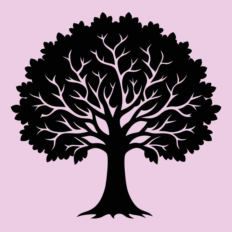 Oak tree silhouette graphic for creative projects, logos, and outdoor-themed visuals. Ideal for digital or print designs. An elegant natural touch to your creative projects. vector