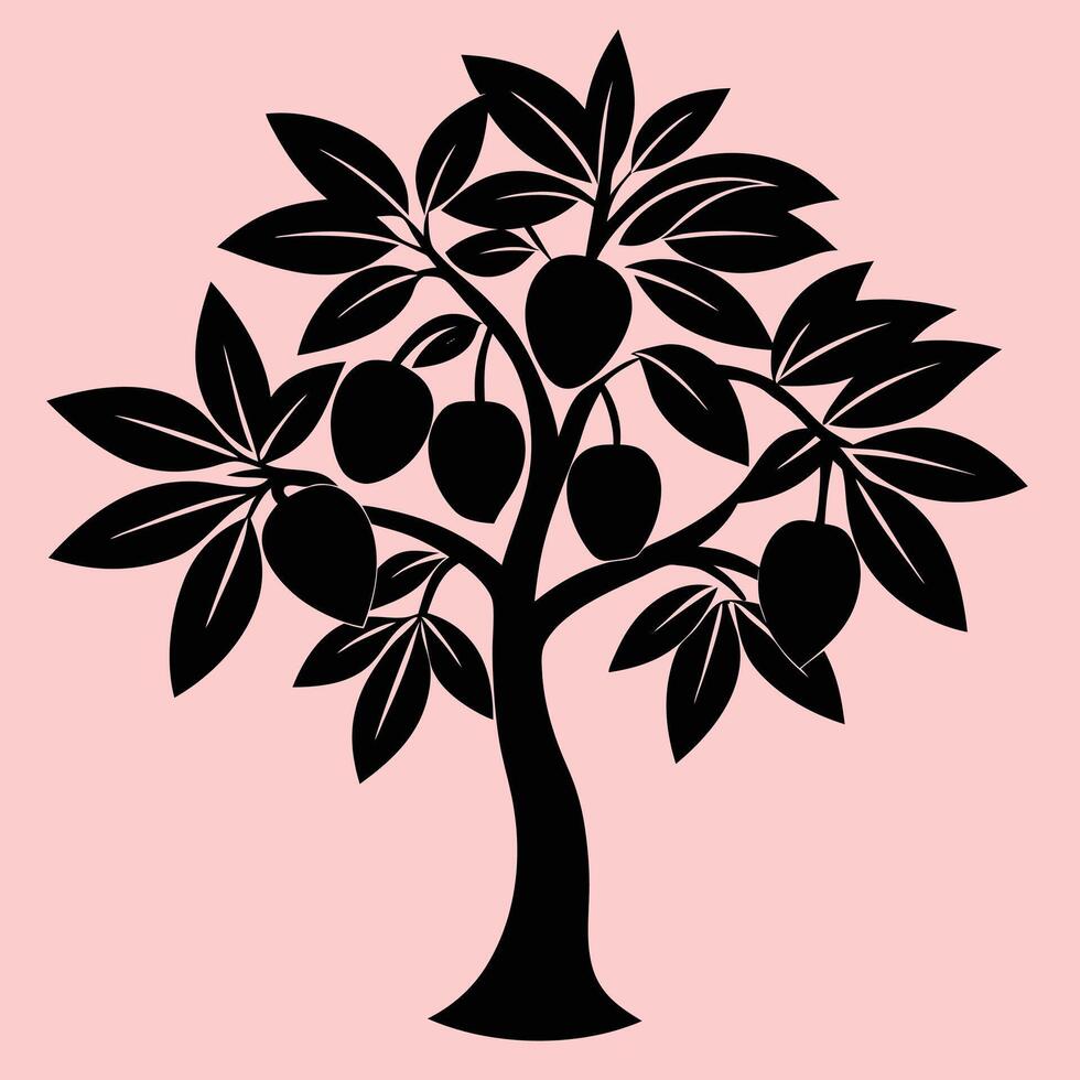 Mango tree silhouette graphic for creative projects, logos, and outdoor-themed visuals. Ideal for digital or print designs. An elegant natural touch to your creative projects. vector