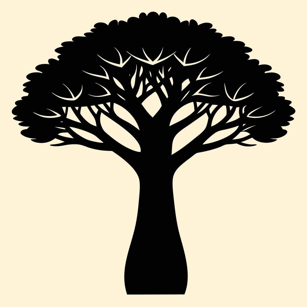 Baobab tree silhouette graphic for creative projects, logos, and outdoor-themed visuals. Ideal for digital or print designs. An elegant natural touch to your creative projects. Big Tree free download vector