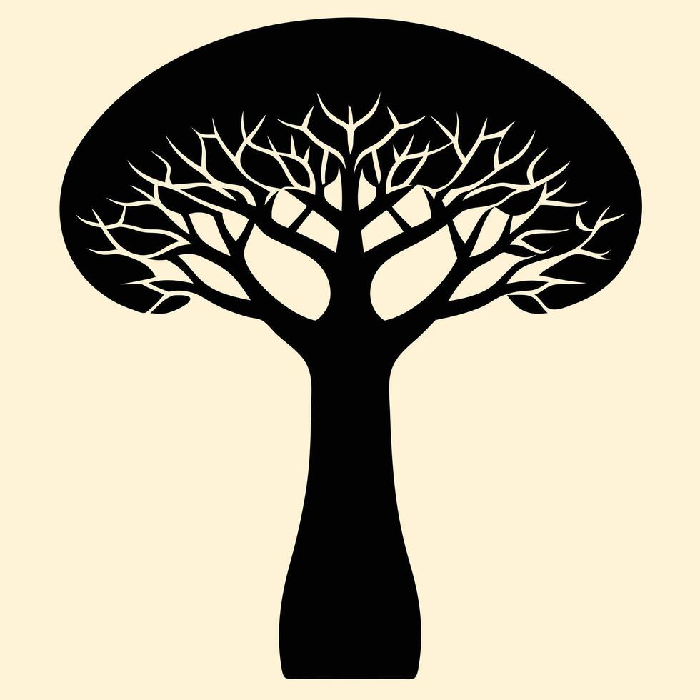 Baobab tree silhouette graphic for creative projects, logos, and outdoor-themed visuals. Ideal for digital or print designs. An elegant natural touch to your creative projects. vector