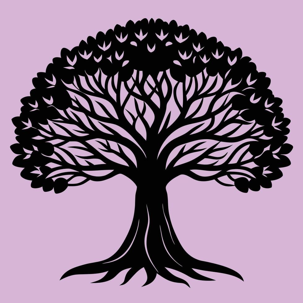 Banyan tree silhouette graphic for creative projects, logos, and outdoor-themed visuals. Ideal for digital or print designs. An elegant natural touch to your creative projects. vector