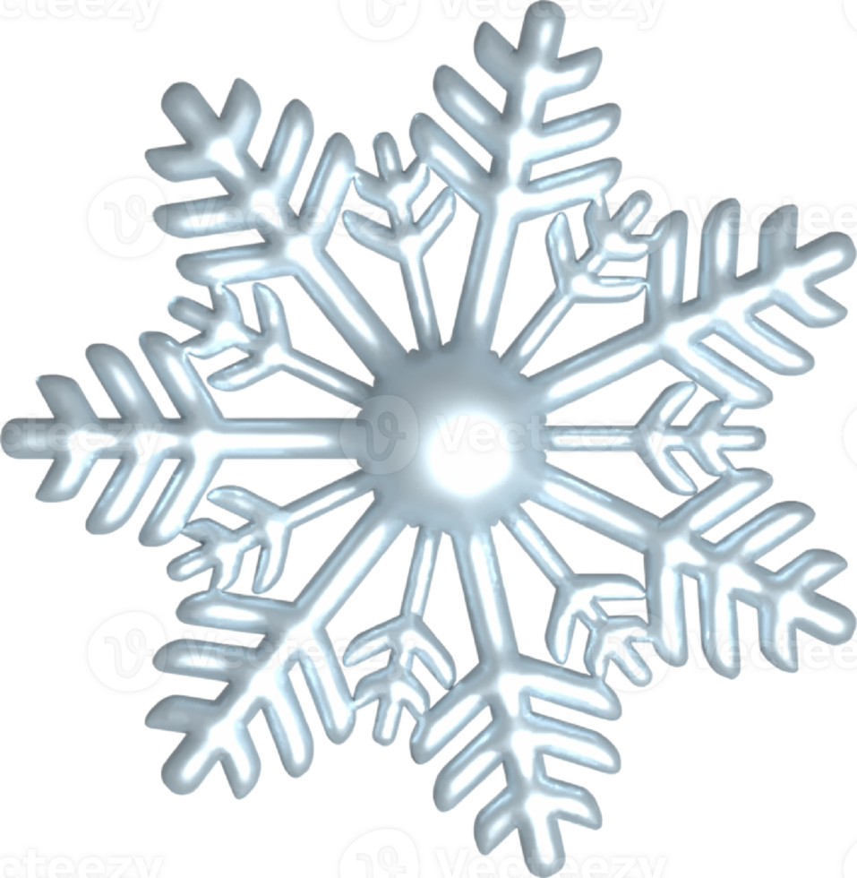 Silver realistic snowflake 3d png
