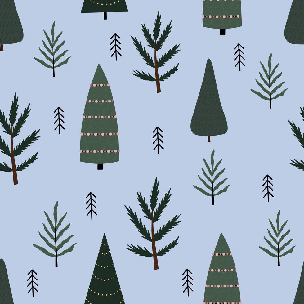 Christmas seamless pattern, with a tree, a pine tree, a festive atmosphere, a magic Christmas tree. vector