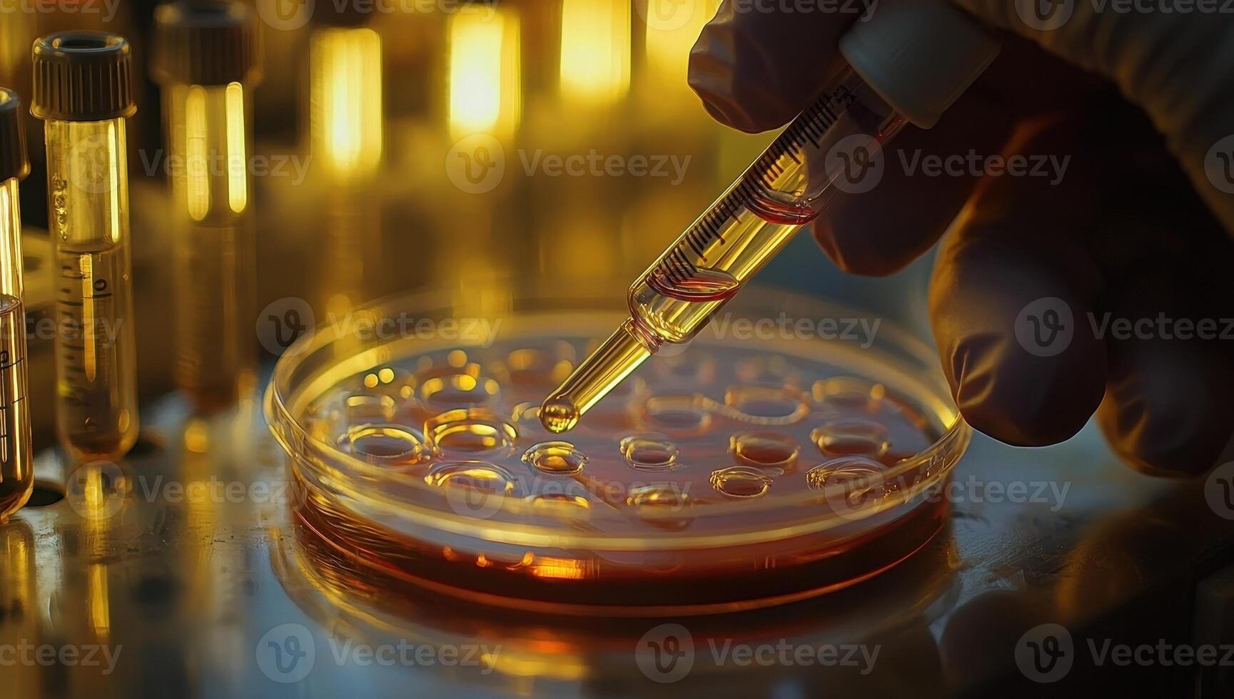 Scientist conducting research with petri dish. Concept of biology, microbiology, and laboratory experiment. photo