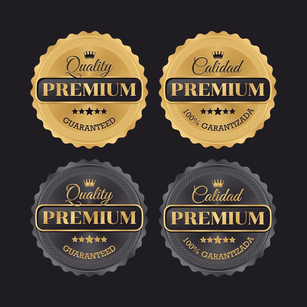 Premium quality sticker badge. Spanish. gold and black. vector