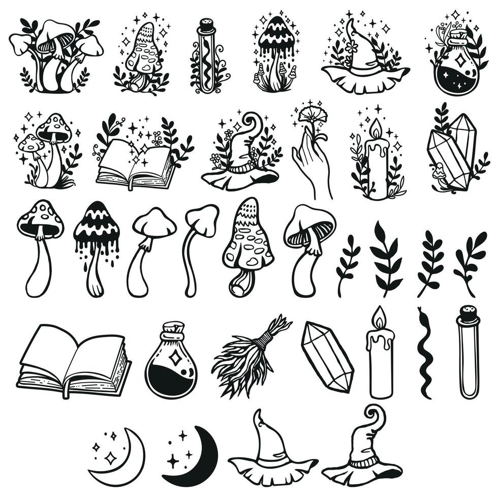 magic esoteric whimsical doodles hand drawn vector