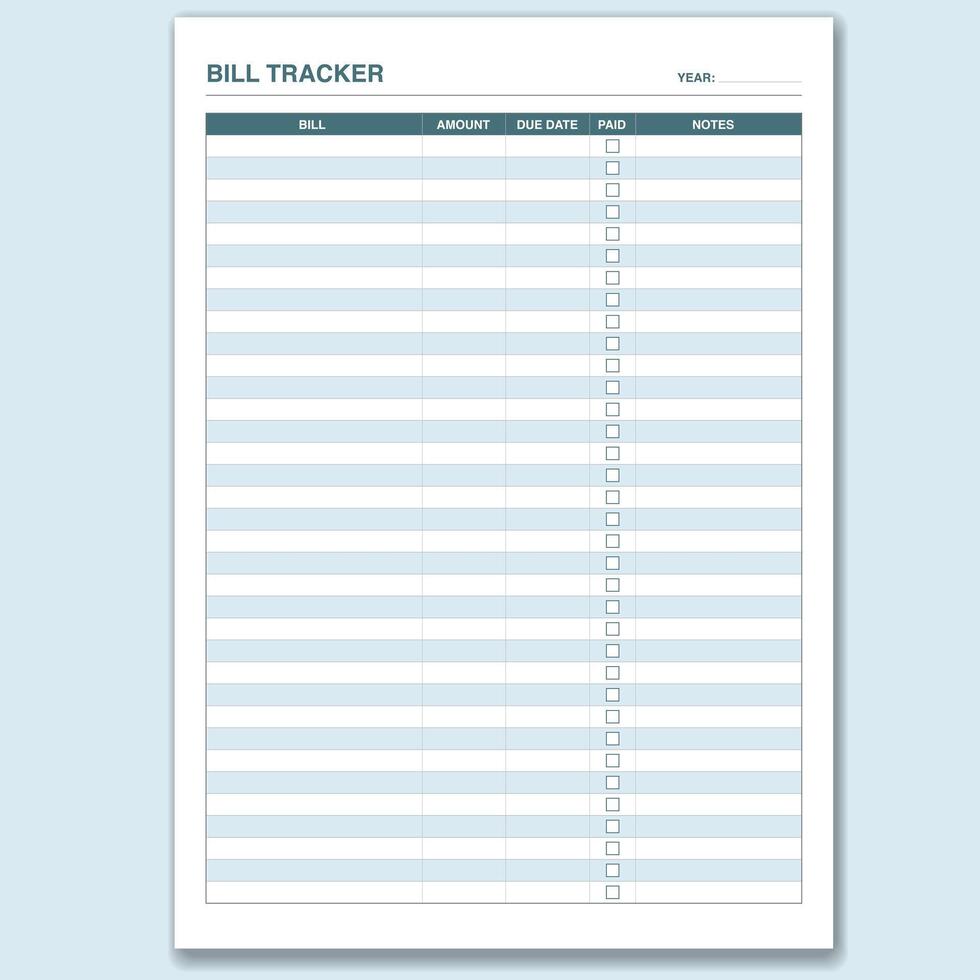 Bill tracker, expenses planner printable template vector