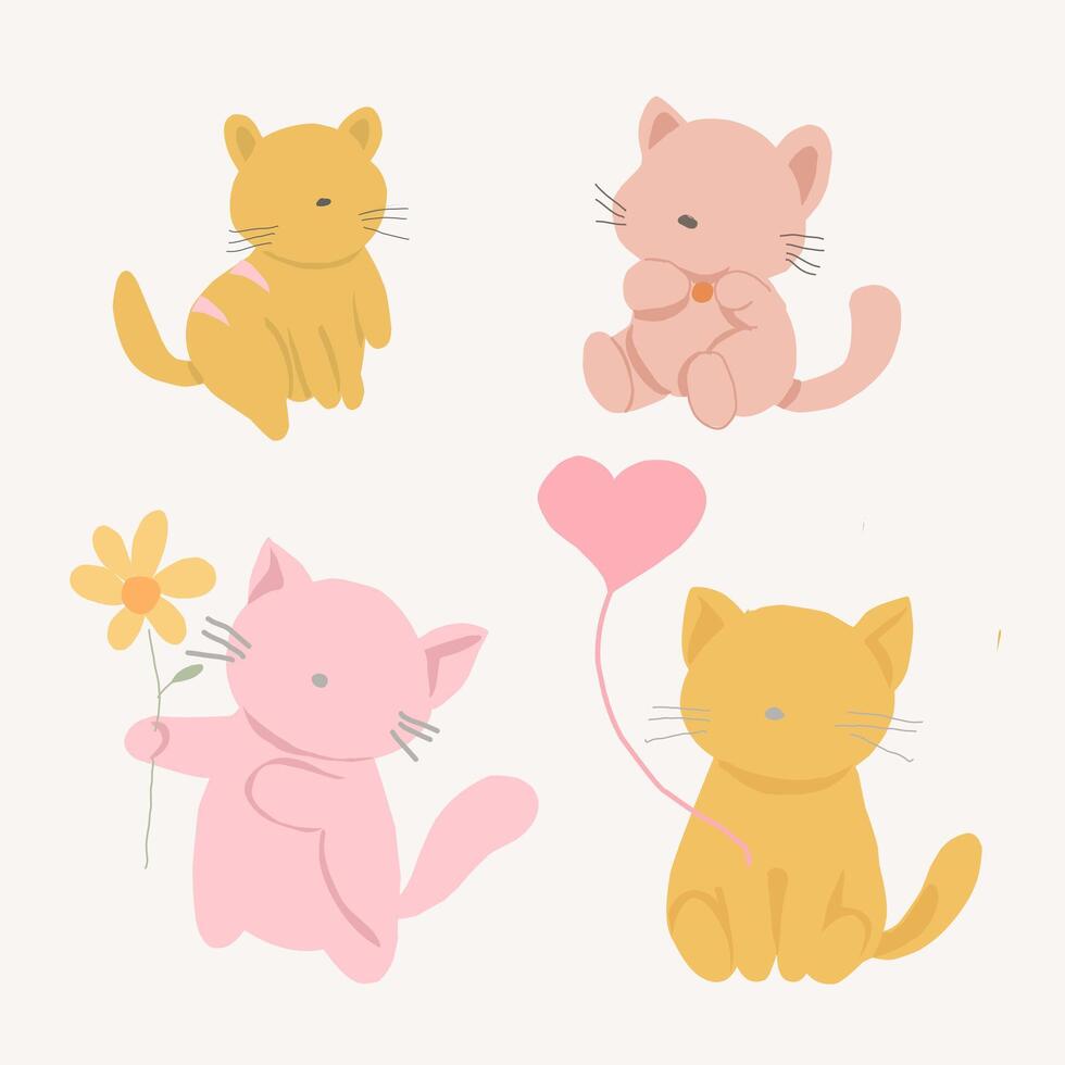 A group of cats with flower and a balloon vector