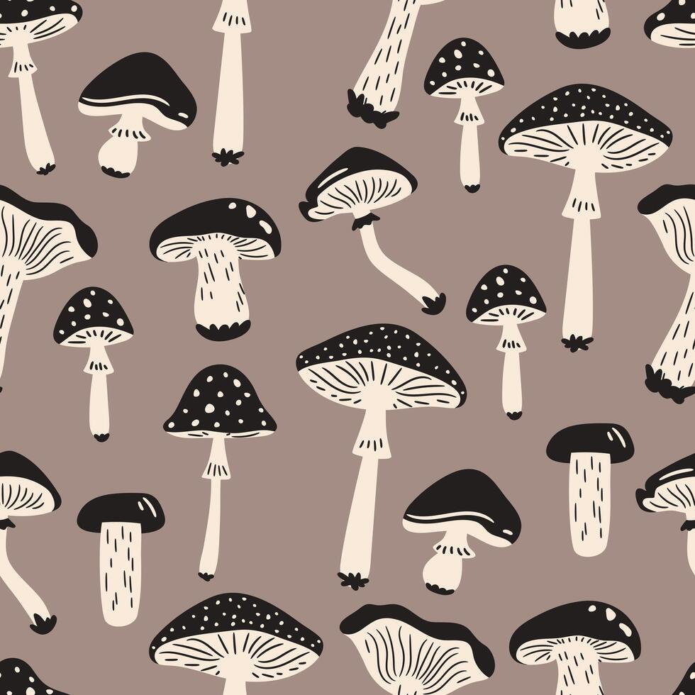 Seamless pattern with abstract mushrooms, illustration in flat style vector