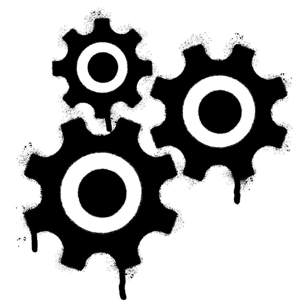 Spray Painted Graffiti Gear icon Sprayed isolated with a white background. vector