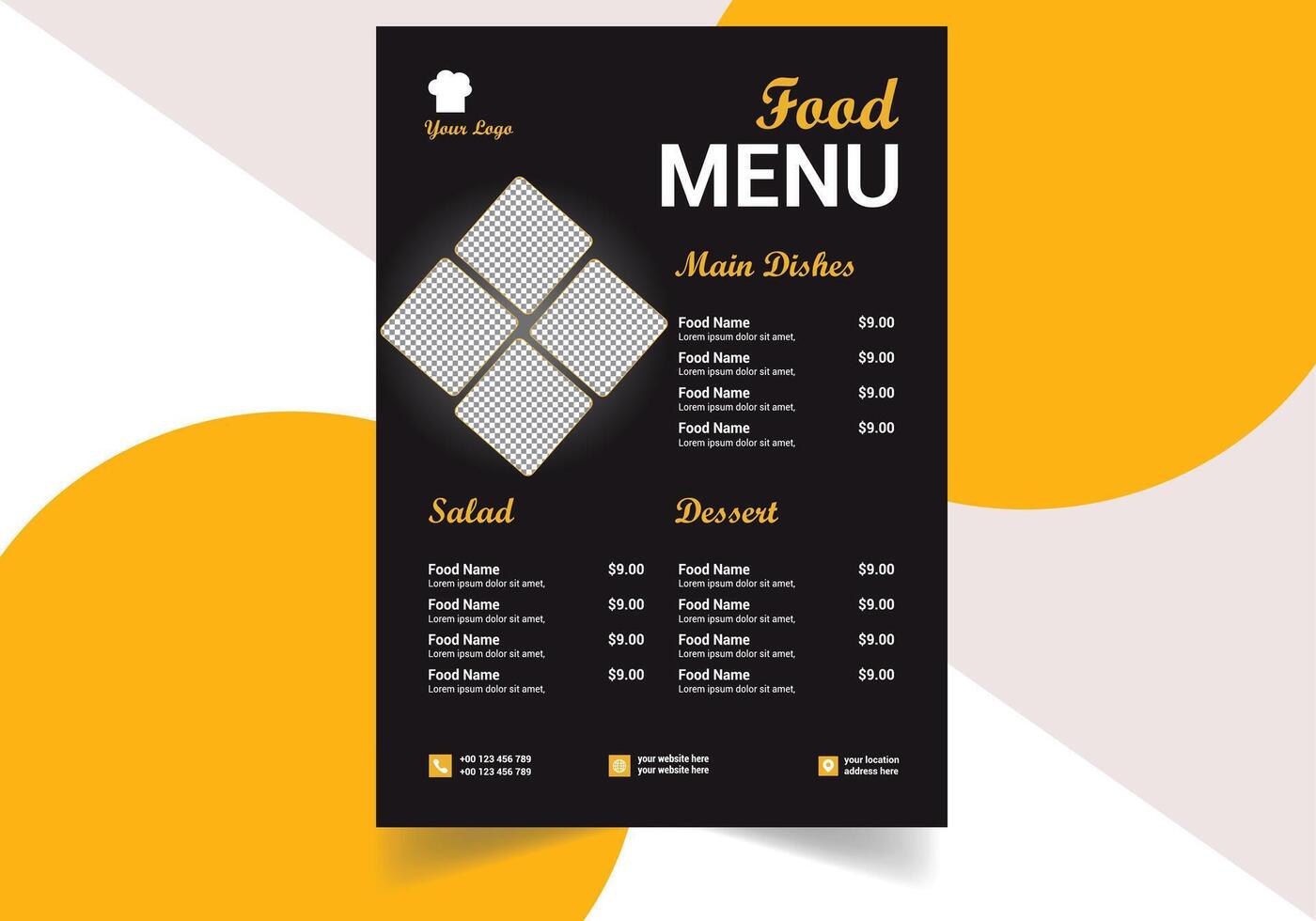 Unique Restaurant food menu design vector