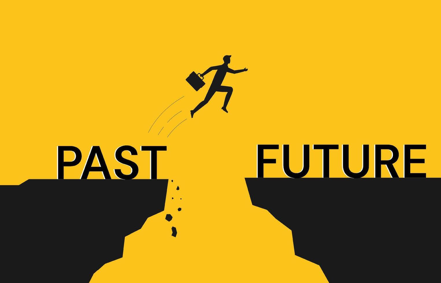 Silhouette man jump on a cliff from past to future, Go ahead and continuously improvement concept vector