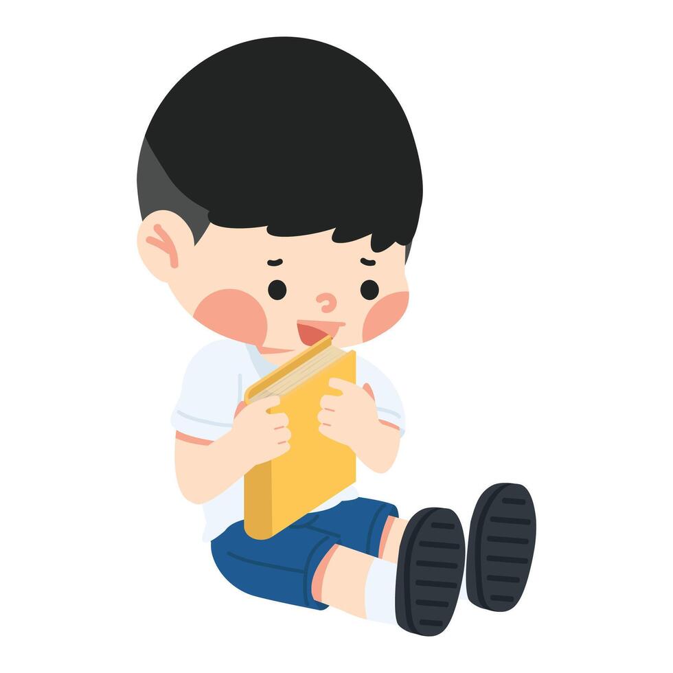 Kid sitting on the floor hug book vector