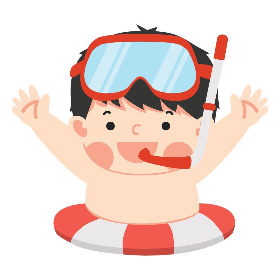 kid using swim ring for swimming vector