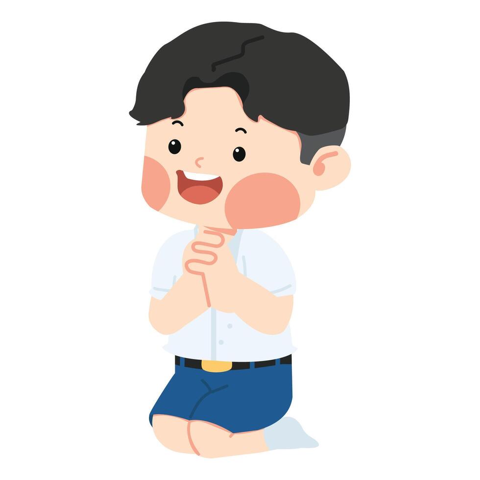 Kid Praying on the Floor cartoon vector