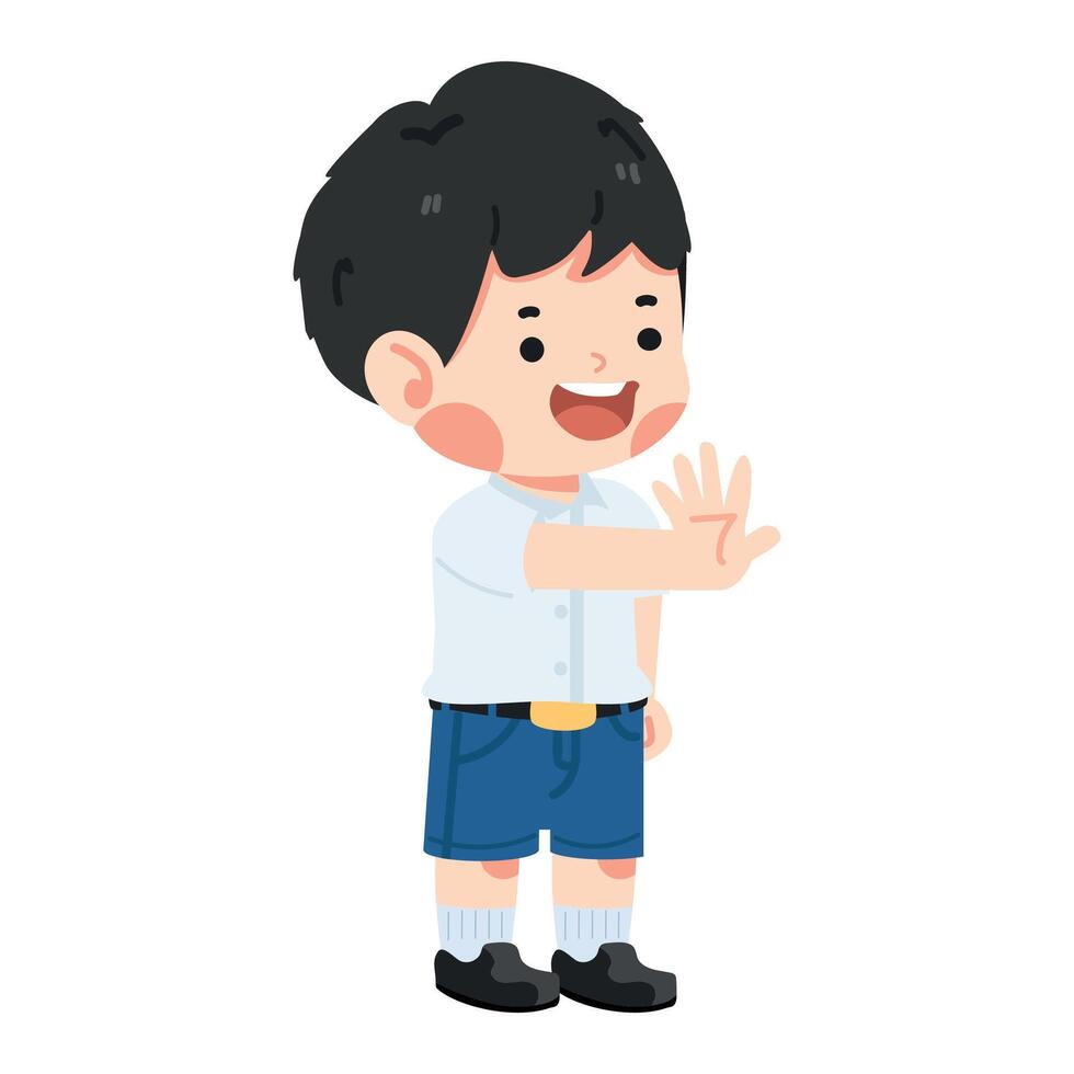 kid student showing hand stop gesture vector