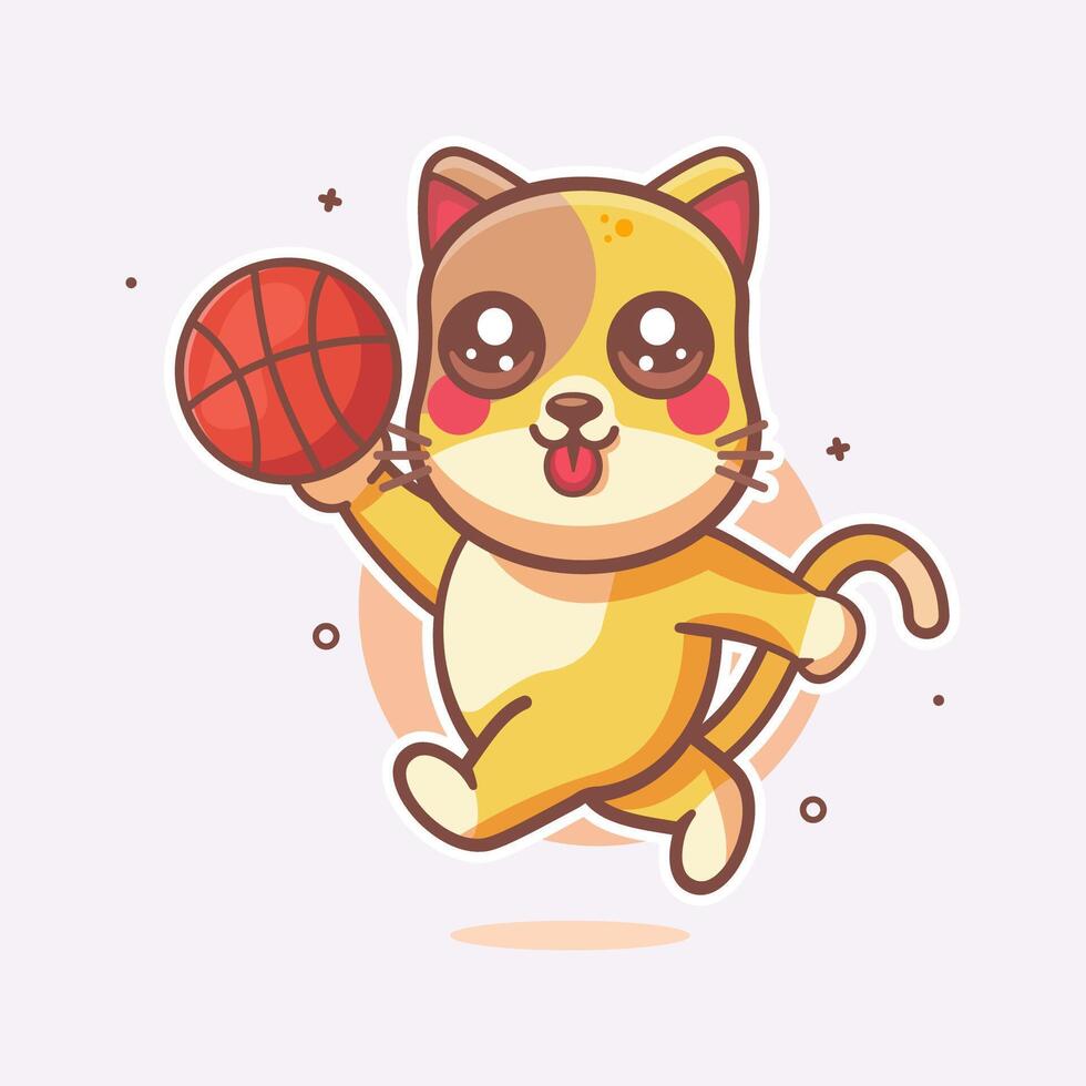 happy cat animal character mascot playing basketball isolated cartoon vector