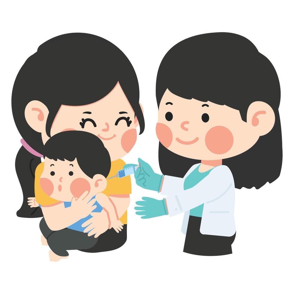 Doctor giving injection to baby vector